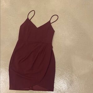 Elegant Burgundy Spaghetti Strap Wrap Dress